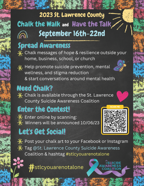Suicide Awareness Coalition Chalk the Walk Event September sixteenth through the twenty second